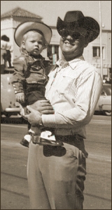 Daddy and Jann at the Annual Rodeo Parade. Yippee-aye-yo-yi-yay.
